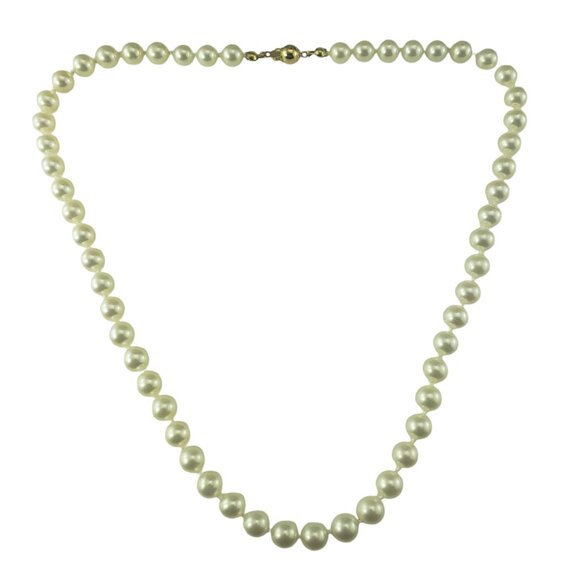 Estate Jewelry - Akoya Cultured Pearl Necklace with 14K Yellow Gold Closure #19461